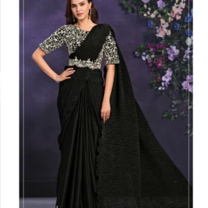 Black Readymade Sequins & Embroidery Party Wear Saree