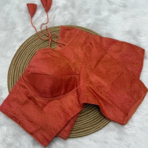 Burnt Peach Jacquard Silk Ready-to-Wear Saree Blouse