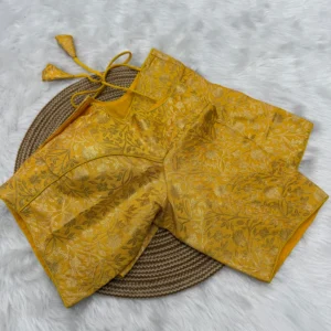 Elegant Yellow Jacquard Ready-to-Wear Saree Blouse