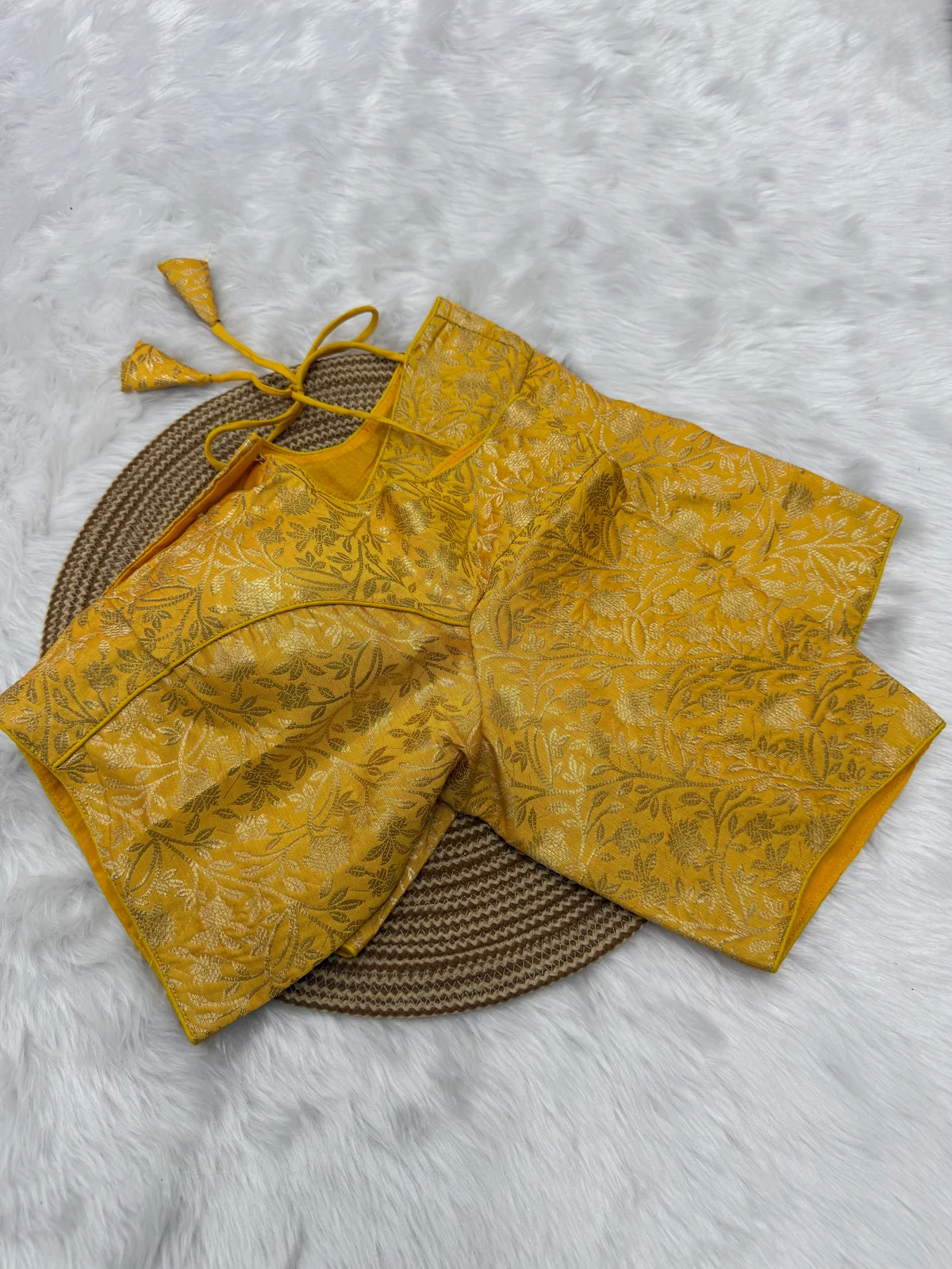 Elegant Yellow Jacquard Ready-to-Wear Saree Blouse