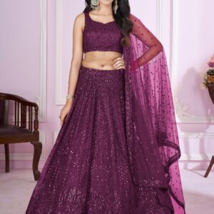Elegant Purple Net Embroidered Lehenga Choli